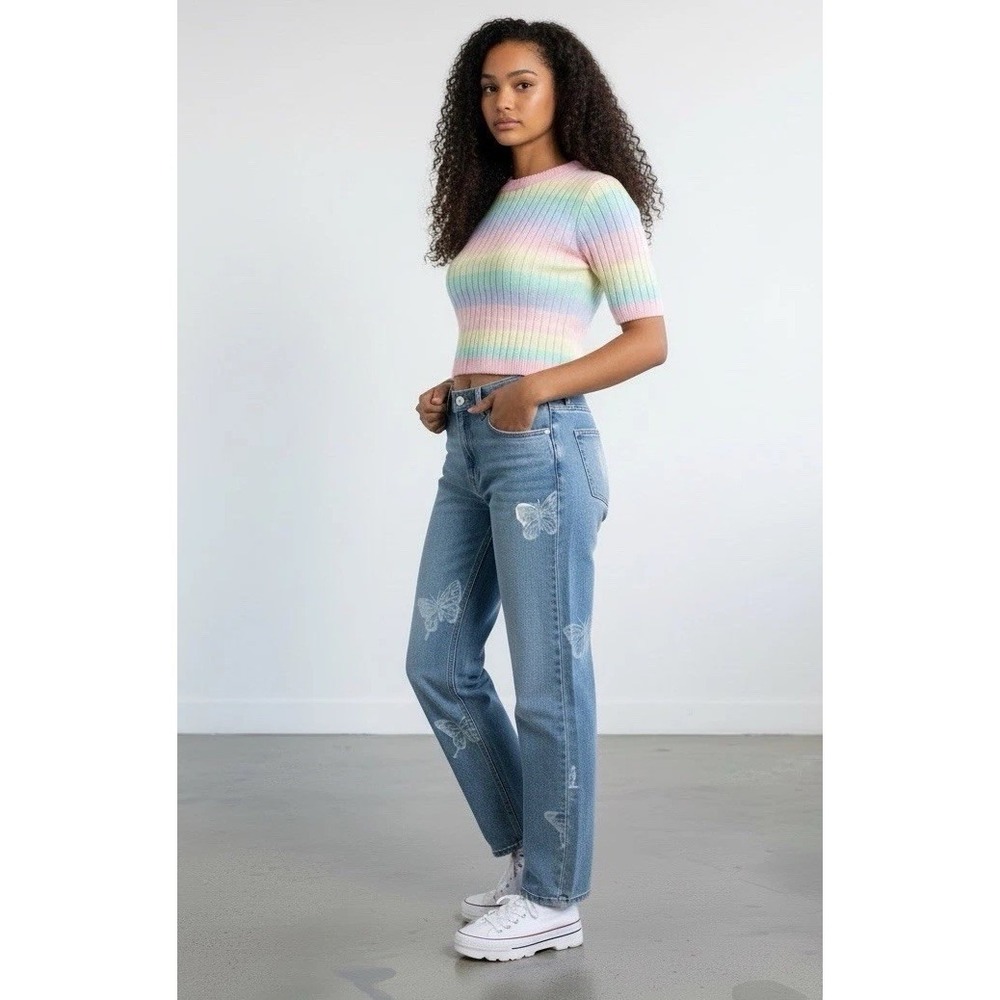 HOLLISTER Ultra High‎ Rise Dad Jeans W26 L31 Butterfly Print VTG Stretch Denim